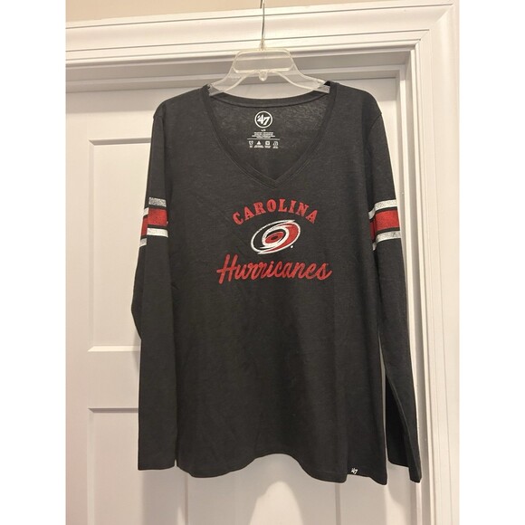 NHL Hockey '47 Women’s Carolina Hurricanes V-Neck Long Sleeve Semi Fitted large - Picture 1 of 5